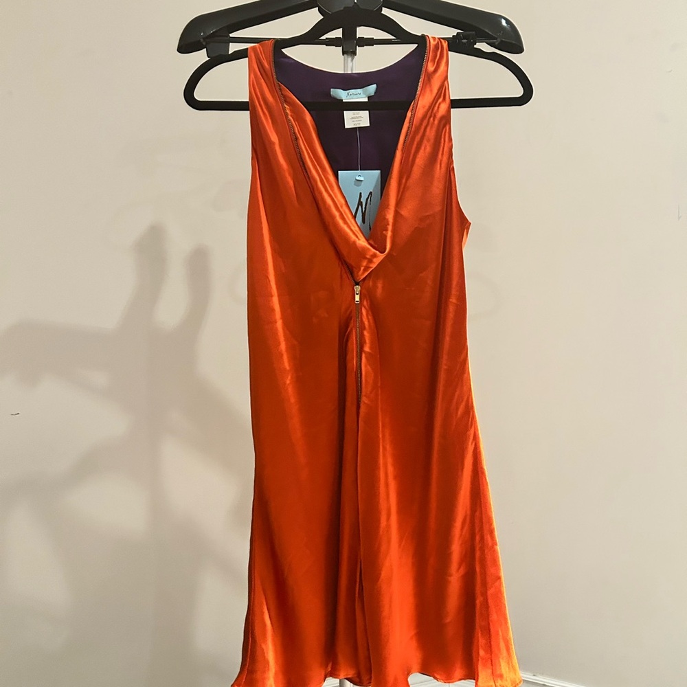 Marciano Orange Silk Midi Dress